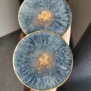 Navy blue, White And Gold Geode Resin Coasters / Nail Palette. Homemade Agates, Home Decor, Gift For Her image 5
