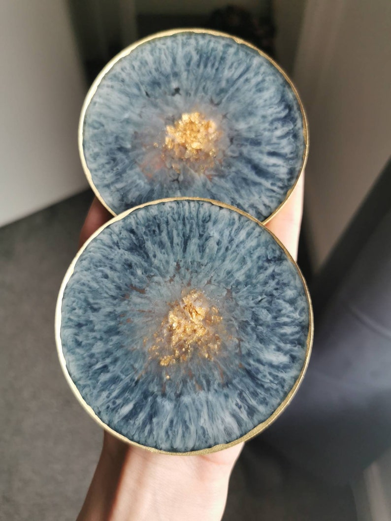 Navy blue, White And Gold Geode Resin Coasters / Nail Palette. Homemade Agates, Home Decor, Gift For Her image 5