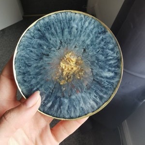 Navy blue, White And Gold Geode Resin Coasters / Nail Palette. Homemade Agates, Home Decor, Gift For Her image 4