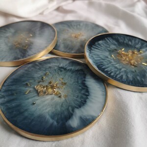 Navy blue, White And Gold Geode Resin Coasters / Nail Palette. Homemade Agates, Home Decor, Gift For Her image 2