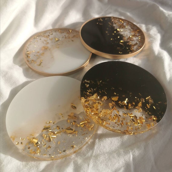 Black and Gold Coasters White and Gold Coasters Resin Coaster