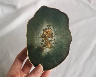 Green And Gold Geode Agate Resin Coasters, Nail Palette, Makeup Palette. Hand Made, Home Decor, Gift for her