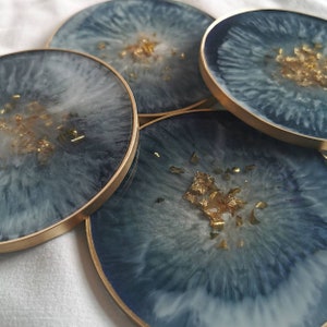 Navy blue, White And Gold Geode Resin Coasters / Nail Palette. Homemade Agates, Home Decor, Gift For Her image 6