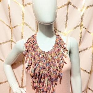 Rainbow crochet fringe necklace for party festival
