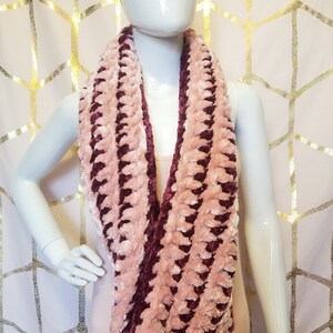 Extra plush fluffy crochet velvet pink and red scarf cowl
