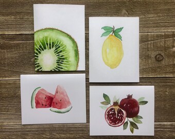 Watercolor Fruit Notecards | Hand Painted Set of 4 | Watercolor Prints | Blank Notecards with Envelopes | Greeting Cards | Foodie Stationery