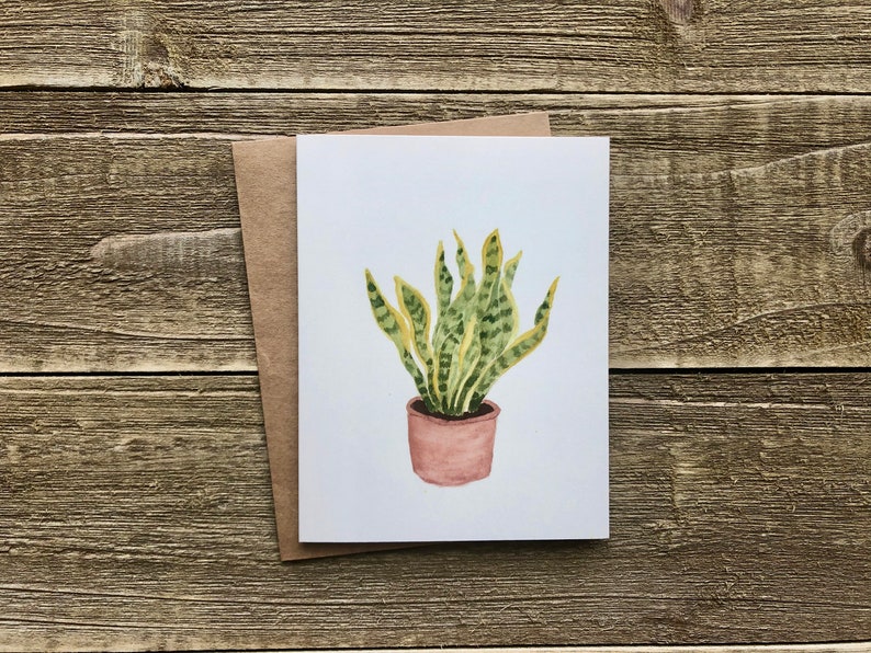Watercolor House Plant Notecards Hand Painted Set of 4 Watercolor Prints Blank Greeting Cards with Envelopes Plant Stationery image 4