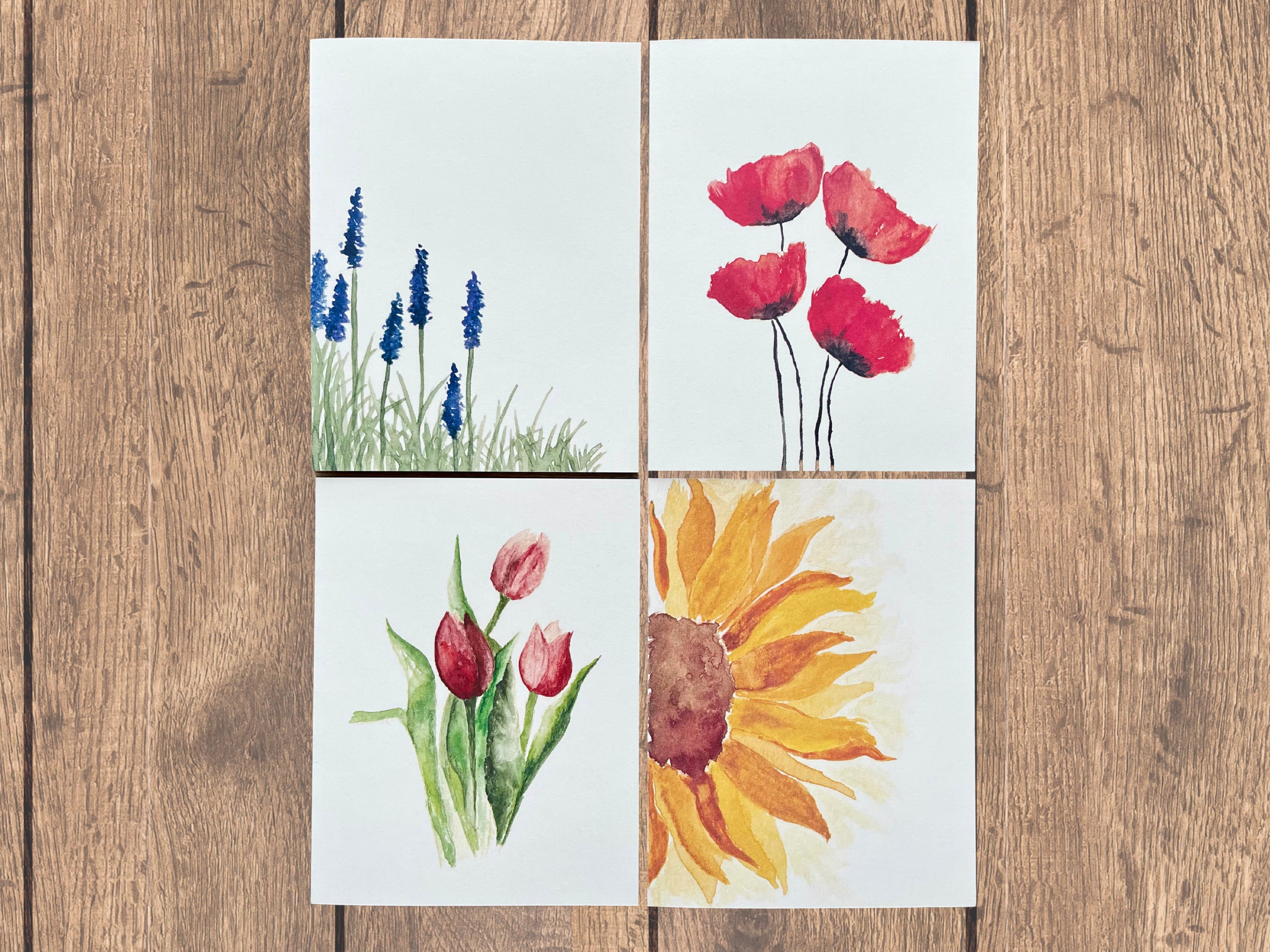 Watercolor Flower Cards | Floral Stationery | Set of 4 | Watercolor ...