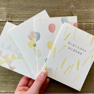 Watercolor Birthday Cards | Happy Birthday | Hand Painted Set of 4 Watercolor Prints | Blank Notecards with Envelopes | Birthday Wishes