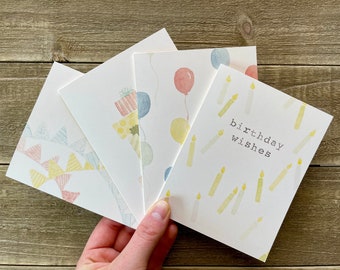 Watercolor Birthday Cards | Happy Birthday | Hand Painted Set of 4 Watercolor Prints | Blank Notecards with Envelopes | Birthday Wishes