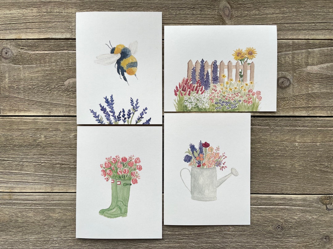 Watercolor Flower Notecards Hand Painted Set of 4 Watercolor Prints ...