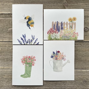 Watercolor Flower Notecards | Hand Painted Set of 4 | Watercolor Prints | Blank Notecards with Envelopes | Greeting Card | Floral Stationery