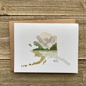 Watercolor Alaska Notecards | Set of 4 | AK Watercolor Prints | Hand Painted Blank Cards with Envelopes | Greeting Cards | State Cards