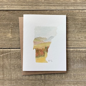 Aquarel Notitiekaarten Vermont | Set van 4 | VT-aquarelafdrukken | Handgeschilderde blanco kaarten met enveloppen | Wenskaarten | New England-kaart