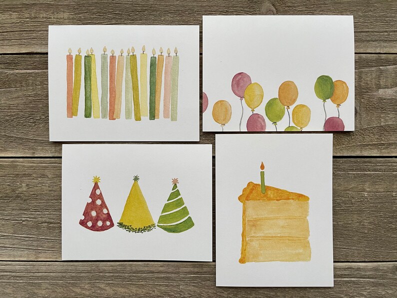Watercolor Birthday Cards Happy Birthday Hand Painted Set Etsy