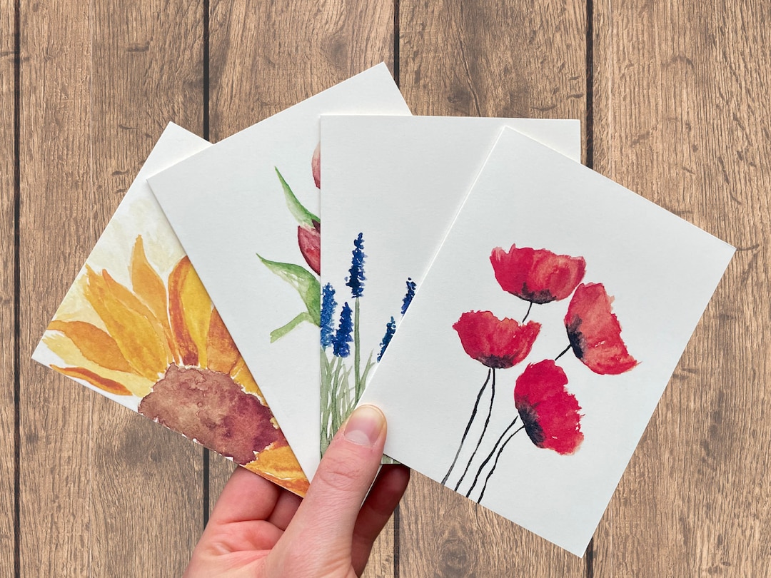 Watercolor Flower Cards | Floral Stationery | Set of 4 | Watercolor ...