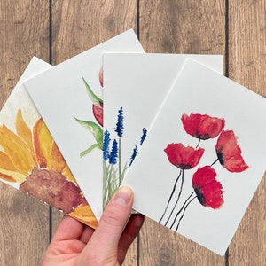 Watercolor Flower Cards | Floral Stationery | Set of 4 | Watercolor Prints | Hand Painted Blank Cards with Envelopes | Greeting Cards