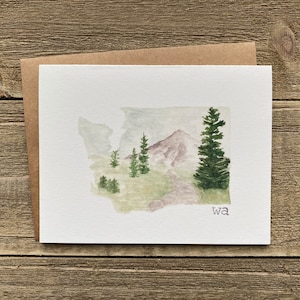 Cartões de anotações de Washington em aquarela | Conjunto de 4 | Impressões em aquarela de WA | Cartões em branco pintados à mão com envelopes | Cartões comemorativos | Cartões estaduais