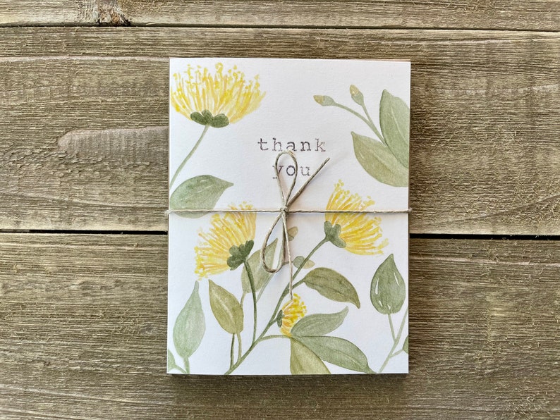 Watercolor Thank You Cards Floral Stationery Set of 4 Watercolor Prints Hand Painted Blank Cards with Envelopes Thanks Gratitude image 6