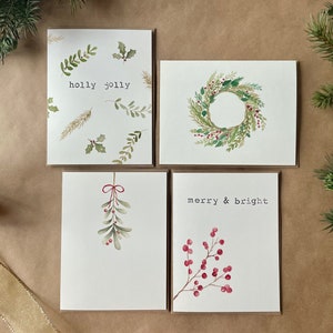 Watercolor Holiday Notecards | Set of 4 | Hand Painted Prints | Blank Notecards with Envelopes | Holiday Cards | Christmas Greeting Cards