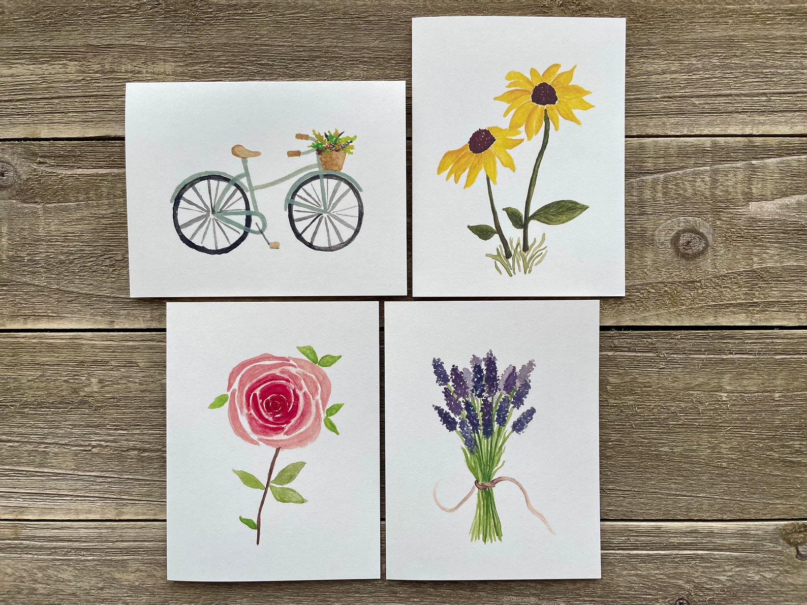 Watercolor Flower Notecards | Floral Stationery | Set of 4 | Watercolor ...