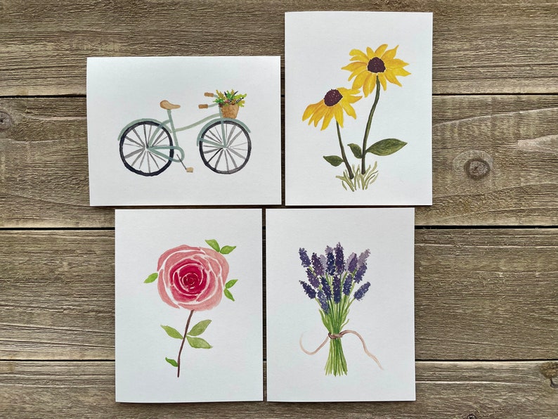 Watercolor Flower Notecards | Floral Stationery | Set of 4 | Watercolor ...