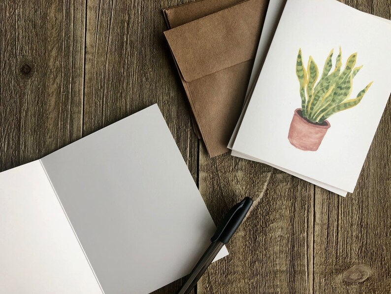 Cartes de notes de plantes d’aquarelle | Ensemble peint à la main de 4 | Impressions à l’aquarelle | Cartes de vœux vierges avec enveloppes | Papeterie plante image 8