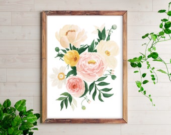 Watercolor Floral Print | 8x10 | Flowers Art Print | Peony Painting | Watercolor Flowers | Bedroom Bathroom Desk Print | Floral Wall Art