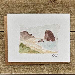 Waterverf Oregon Notitiekaarten | Set van 4 | OF aquarelafdrukken | Handgeschilderde blanco kaarten met enveloppen | Wenskaarten | Staatskaarten