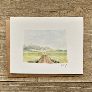 Tarjetas de notas de acuarela Wyoming / Conjunto de 4 / Impresiones de acuarela WY / Tarjetas en blanco pintadas a mano con sobres / Tarjetas de felicitación / Tarjetas estatales