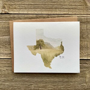 Aquarel Texas notitiekaarten | Set van 4 | TX-aquarelafdrukken | Handgeschilderde blanco kaarten met enveloppen | Wenskaarten | Staatskaarten