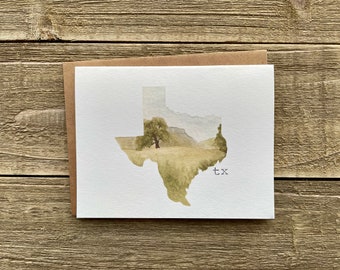 Watercolor Texas Notecards | Set of 4 | TX Watercolor Prints | Hand Painted Blank Cards with Envelopes | Greeting Cards | State Cards