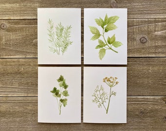 Watercolor Herb Notecards | Hand Painted Set of 4 | Watercolor Prints | Blank Notecards with Envelopes | Greeting Cards | Garden Notecards