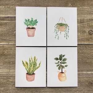 Watercolor House Plant Notecards Hand Painted Set of 4 Watercolor Prints Blank Greeting Cards with Envelopes Plant Stationery image 2