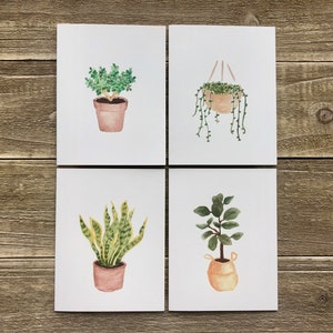 Watercolor House Plant Notecards Hand Painted Set of 4 Watercolor Prints Blank Greeting Cards with Envelopes Plant Stationery image 2