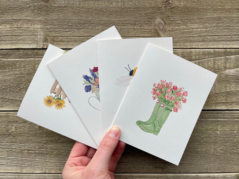 Watercolor Flower Notecards | Hand Painted Set of 4 | Watercolor Prints ...