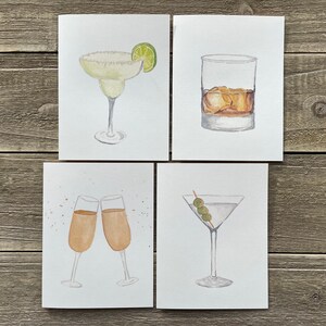 Watercolor Cocktail Notecards Hand Painted Set of 4 Watercolor Prints Blank Notecards with Envelopes Happy Hour Greeting Cards image 2