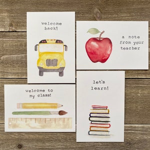 Back to School Postcards | Set of 4 Watercolor Postcards | Teacher to Student | Elementary School | Hand Painted Watercolor Print Postcards