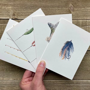 Watercolor Fishing Notecards | Hand Painted Set of 4 | Watercolor Prints | Blank Notecards with Envelopes | Outdoors Stationery