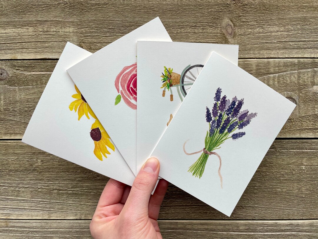 Watercolor Flower Notecards | Floral Stationery | Set of 4 | Watercolor ...