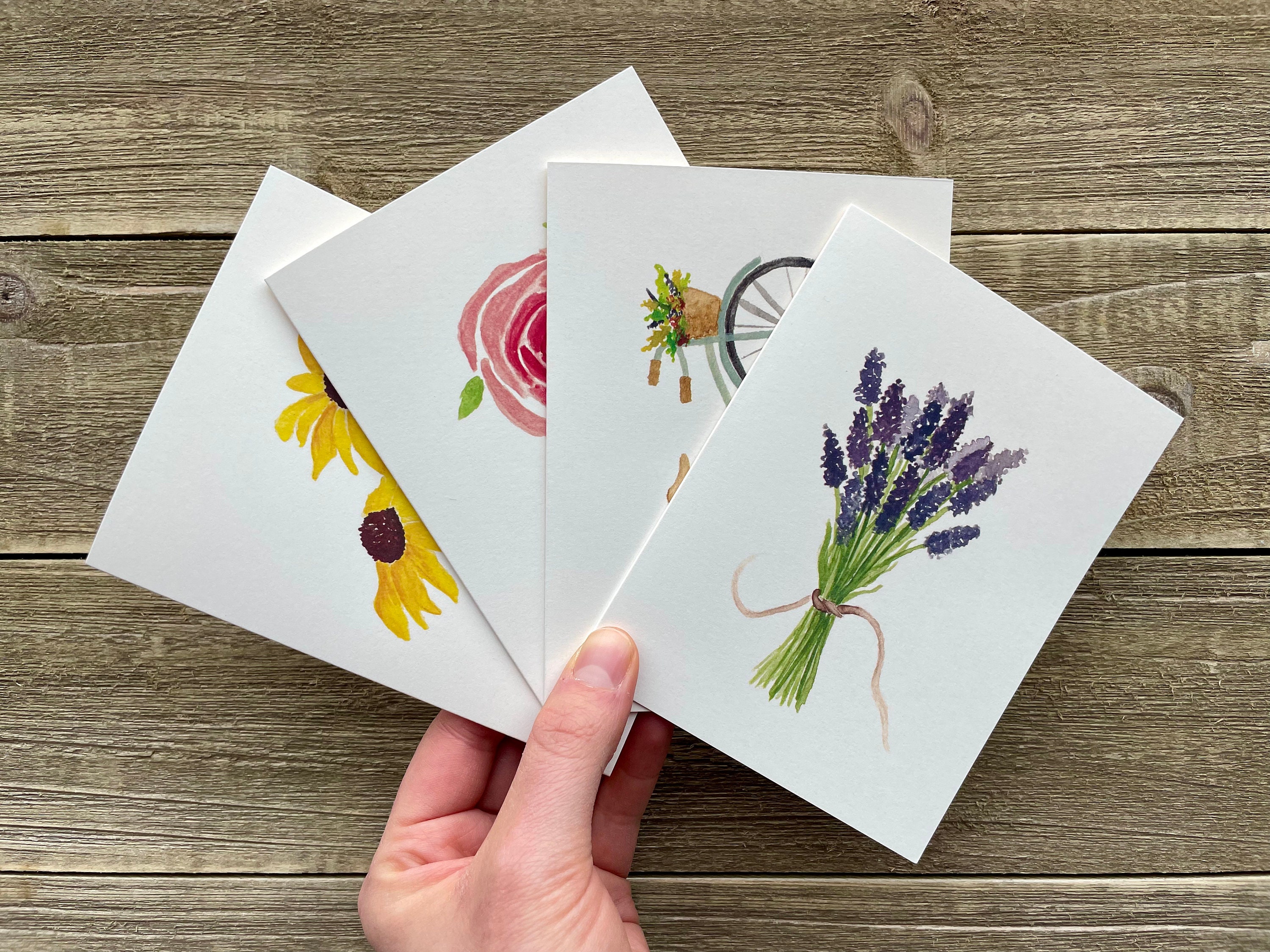 Watercolor Flower Notecards | Floral Stationery | Set of 4 | Watercolor ...