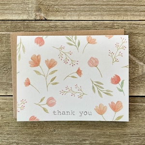 Tarjetas de agradecimiento de acuarela / Papelería floral / Juego de 4 / Impresiones de acuarela / Tarjetas en blanco pintadas a mano con sobres / Gracias / Gratitud
