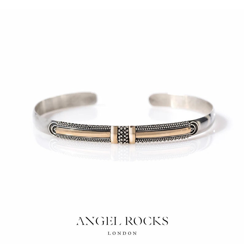 Solid Silver Bracelet with 18k Rose Gold Detail Handmade Guardian Band