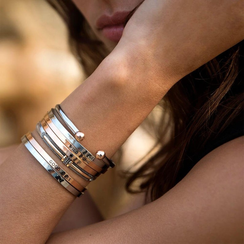 Solid Silver Bracelet with 18k Rose Gold Detail Handmade Guardian Band