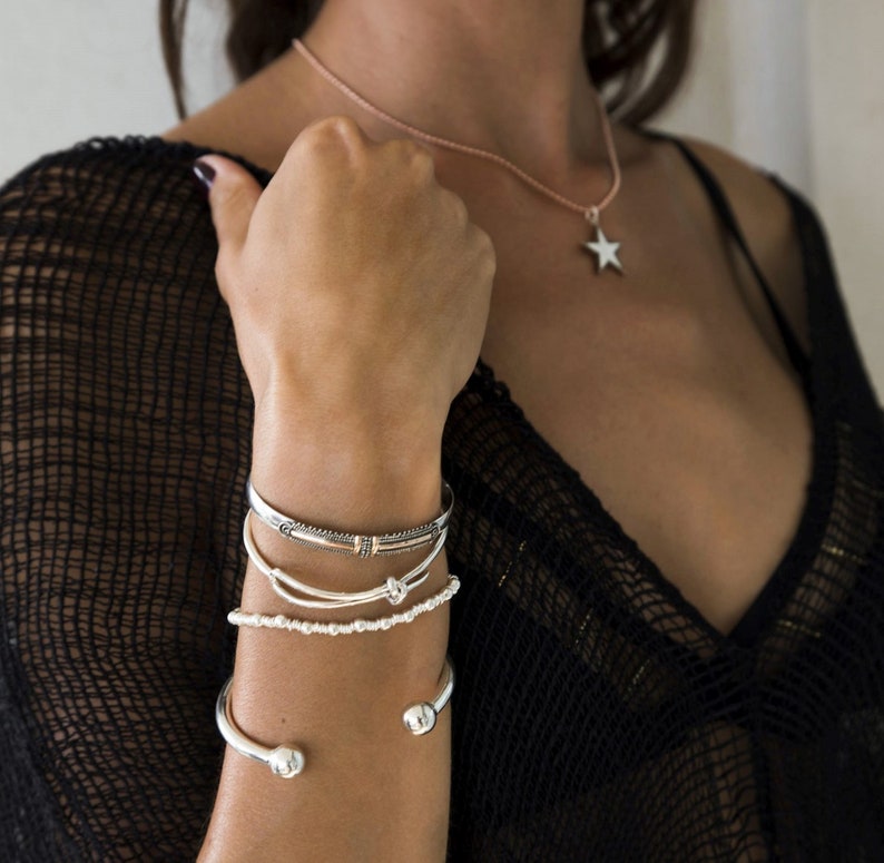 Solid Silver Bracelet with 18k Rose Gold Detail Handmade Guardian Band