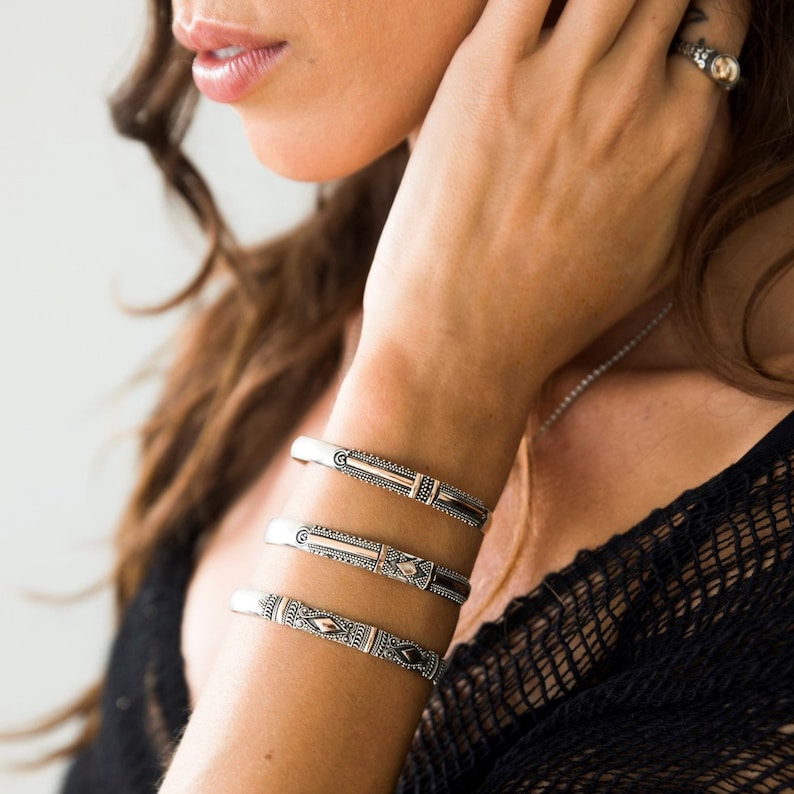 Solid Silver Bracelet with 18k Rose Gold Detail Handmade Guardian Band