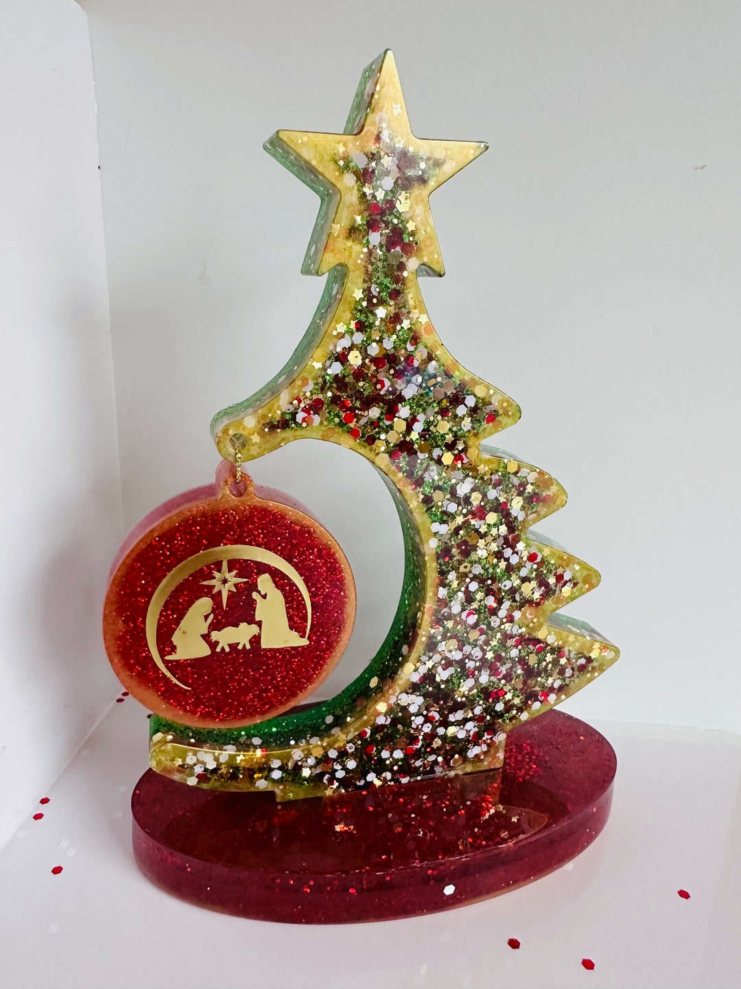 Christmas Tree Ornament Resin Christmas Tree Red and Gold Etsy