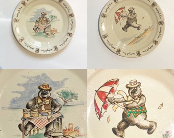 Humphrey B Bear Plate Set, Set of 2 Flat Plates, Vintage Plates, Decorative Plates for Wall, Vintage Decorative Plate, Collectible Plates