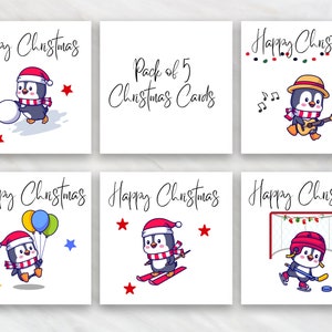 Pakket van 5 kerst pinguïn kaarten - leuke kerstkaarten - 5 ontwerpen inbegrepen