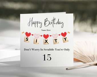 Personalised 60th Birthday Card – Funny Scrabble Design